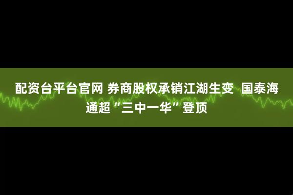 配资台平台官网 券商股权承销江湖生变  国泰海通超“三中一华”登顶